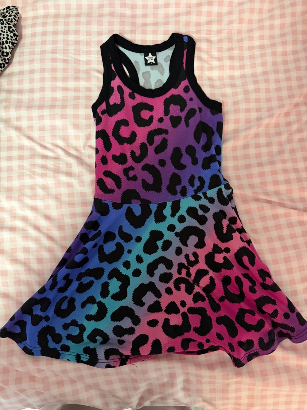 Girls' Rainbow Ombre Leopard Tank Dress - Black Trim